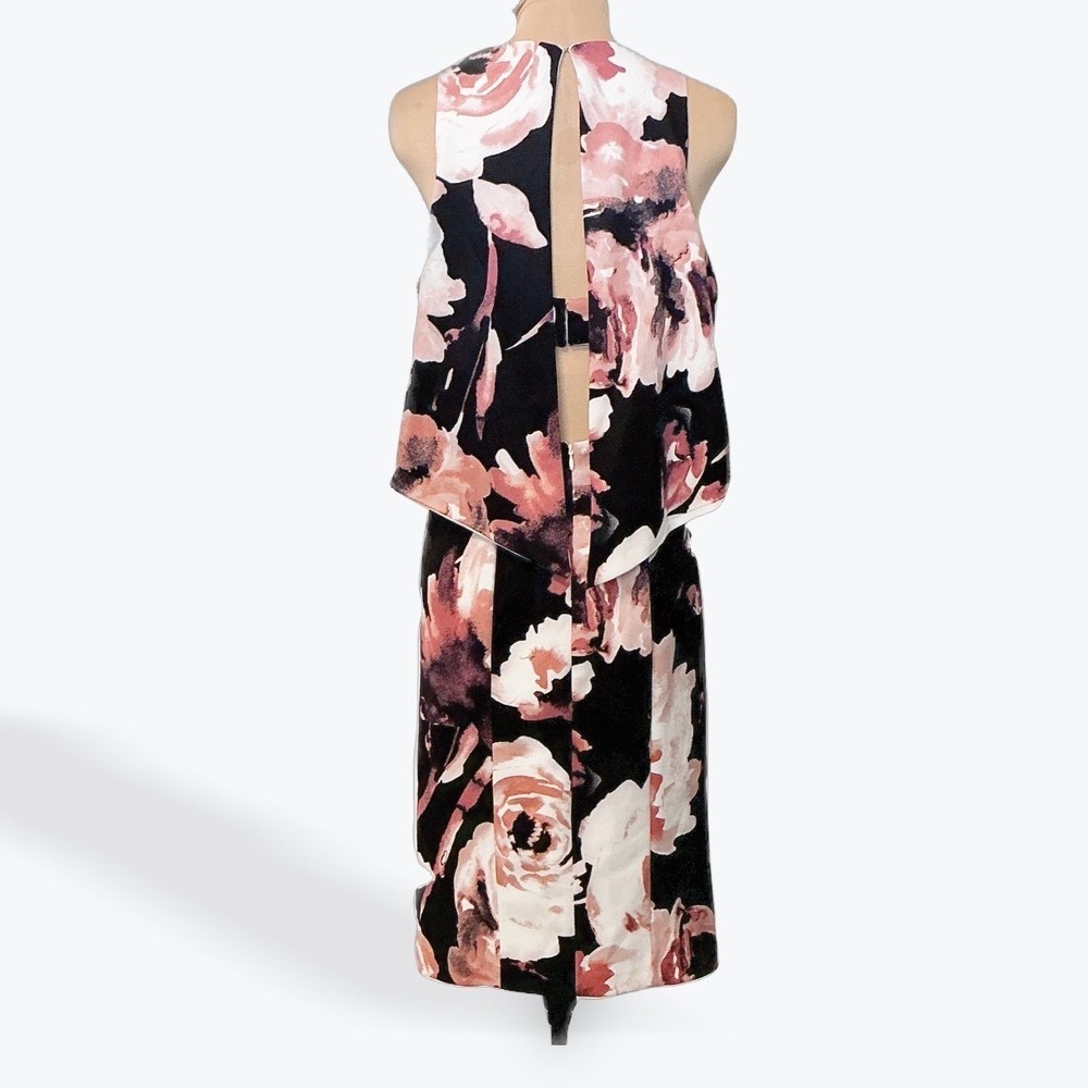 Marina Floral Popover Sheath Dress Black Pink Sleeveless Size 4 261230 - Picture 5 of 15